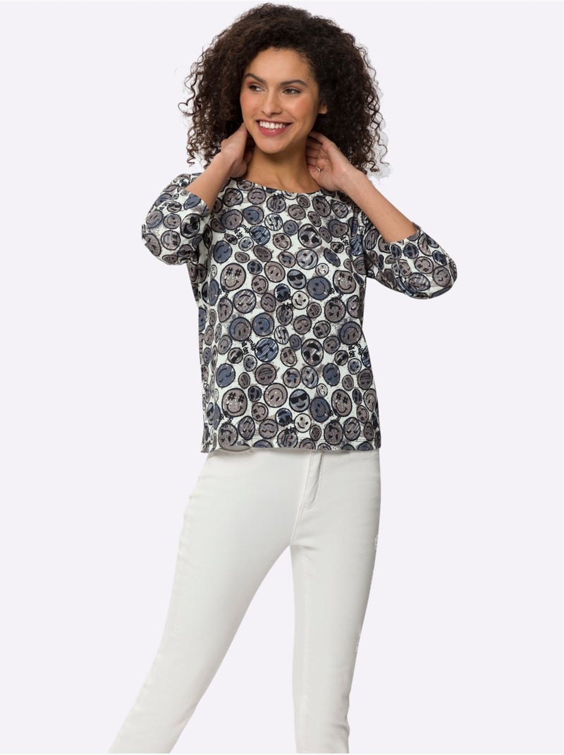 T-shirt à Encolure Ronde Motif Imprimé Fantaisie - Taille Standard - Helline Gris Gris clair - Kiabi