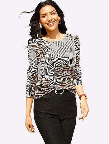 T-shirt à Encolure Ronde Motif Patchwork - Taille Standard - Moda Vilona