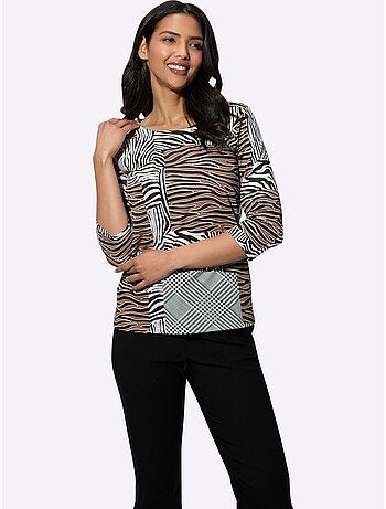 T-shirt à Encolure Ronde Motif Patchwork - Taille Standard - Moda Vilona