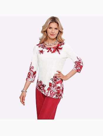 T-shirt à Encolure Ronde Ourlet Asymétrique - Taille Standard - Moda Vilona