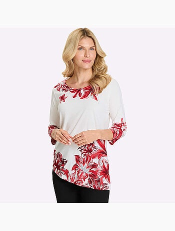 T-shirt à Encolure Ronde Ourlet Asymétrique - Taille Standard - Moda Vilona