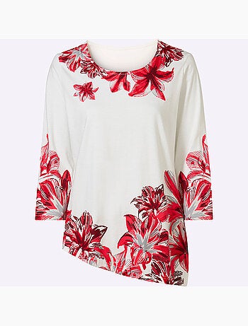 T-shirt à Encolure Ronde Ourlet Asymétrique - Taille Standard - Moda Vilona