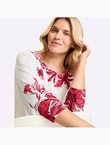 T-shirt à Encolure Ronde Ourlet Asymétrique - Taille Standard - Moda Vilona