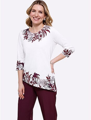 T-shirt à Encolure Ronde Ourlet Asymétrique - Taille Standard - Moda Vilona