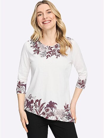 T-shirt à Encolure Ronde Ourlet Asymétrique - Taille Standard - Moda Vilona