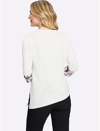 T-shirt à Encolure Ronde Ourlet Asymétrique - Taille Standard - Moda Vilona