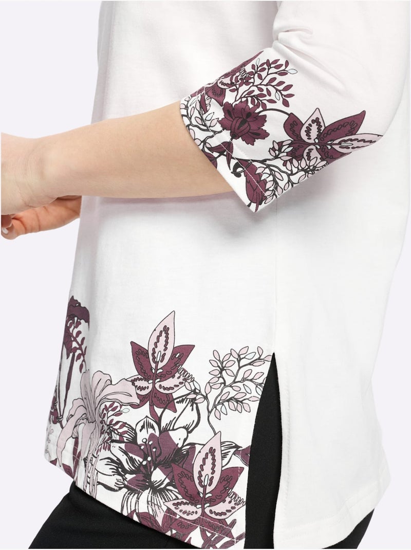 T-shirt à Encolure Ronde Ourlet Asymétrique - Taille Standard - Moda Vilona Ecru/Rouge - Kiabi