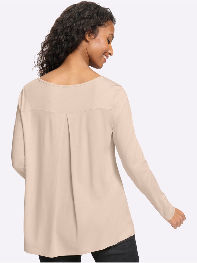 T-shirt à encolure ronde pli creux tendance au dos - taille standard - helline Marron clair - Kiabi