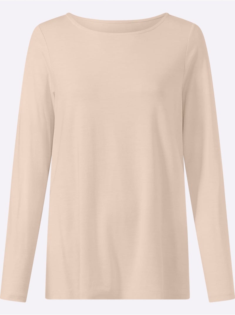 T-shirt à encolure ronde pli creux tendance au dos - taille standard - helline Marron clair - Kiabi