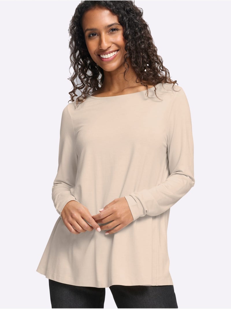 T-shirt à encolure ronde pli creux tendance au dos - taille standard - helline Marron clair - Kiabi