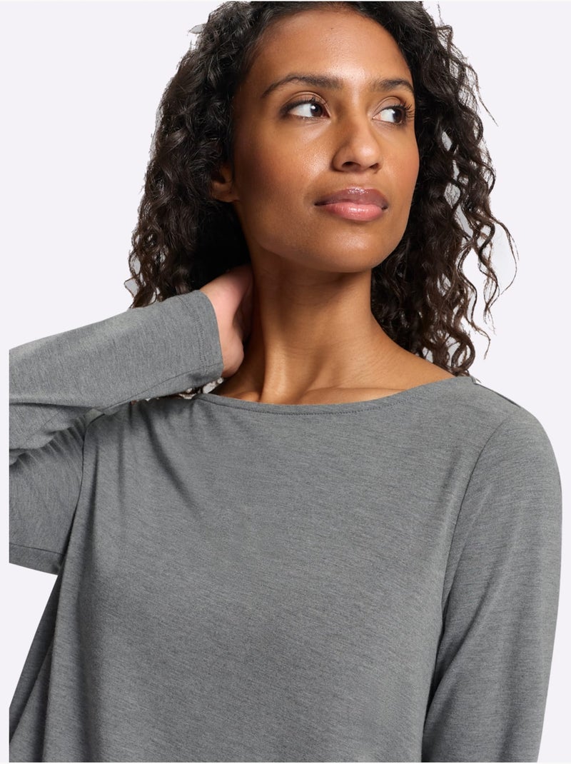 T-shirt à encolure ronde pli creux tendance au dos - taille standard - helline Noir Gris anthracite - Kiabi