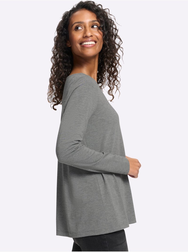 T-shirt à encolure ronde pli creux tendance au dos - taille standard - helline Noir Gris anthracite - Kiabi