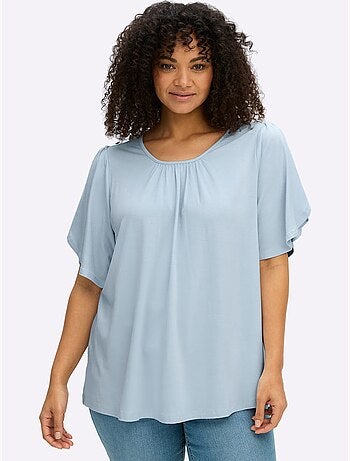 T-shirt à Encolure Ronde Plis Décoratifs - Taille Standard - Sheego