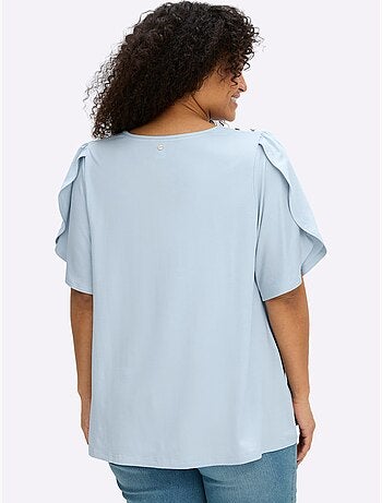T-shirt à Encolure Ronde Plis Décoratifs - Taille Standard - Sheego