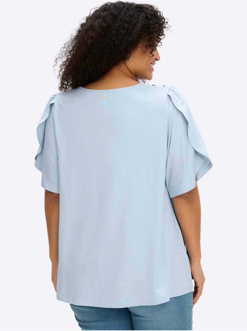 T-shirt à Encolure Ronde Plis Décoratifs - Taille Standard - Sheego Bleu clair - Kiabi