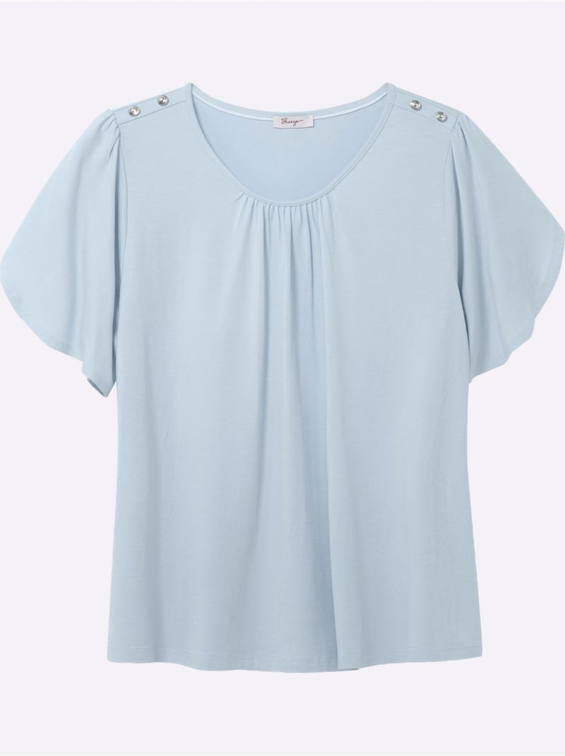 T-shirt à Encolure Ronde Plis Décoratifs - Taille Standard - Sheego Bleu clair - Kiabi