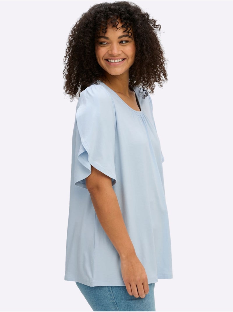 T-shirt à Encolure Ronde Plis Décoratifs - Taille Standard - Sheego Bleu clair - Kiabi