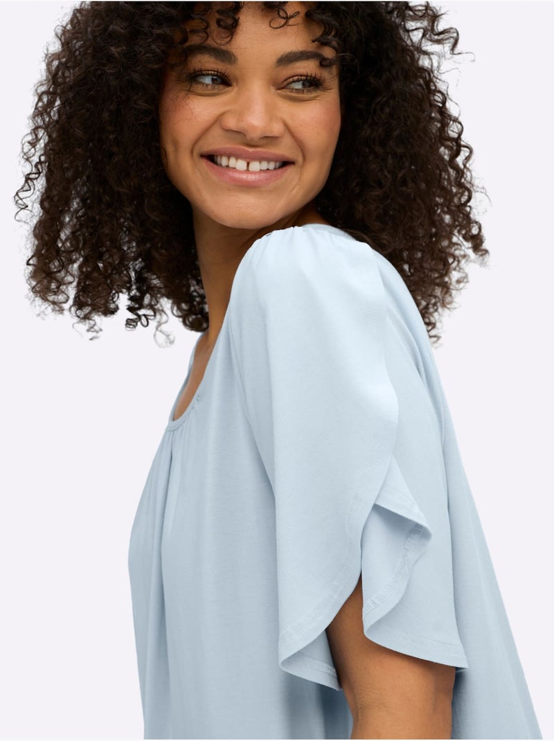 T-shirt à Encolure Ronde Plis Décoratifs - Taille Standard - Sheego Bleu clair - Kiabi