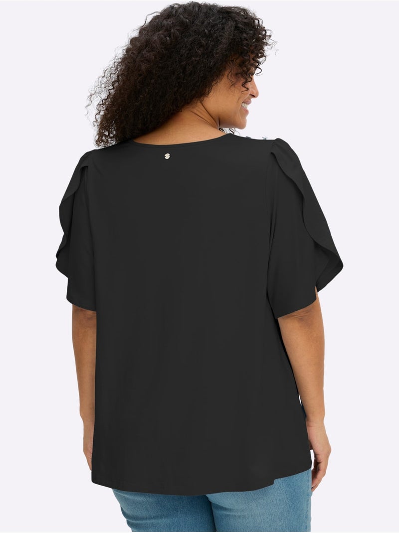T-shirt à Encolure Ronde Plis Décoratifs - Taille Standard - Sheego Noir - Kiabi