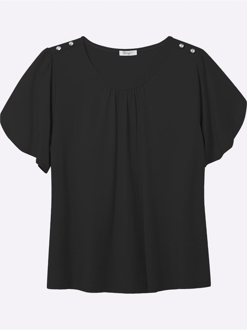 T-shirt à Encolure Ronde Plis Décoratifs - Taille Standard - Sheego Noir - Kiabi