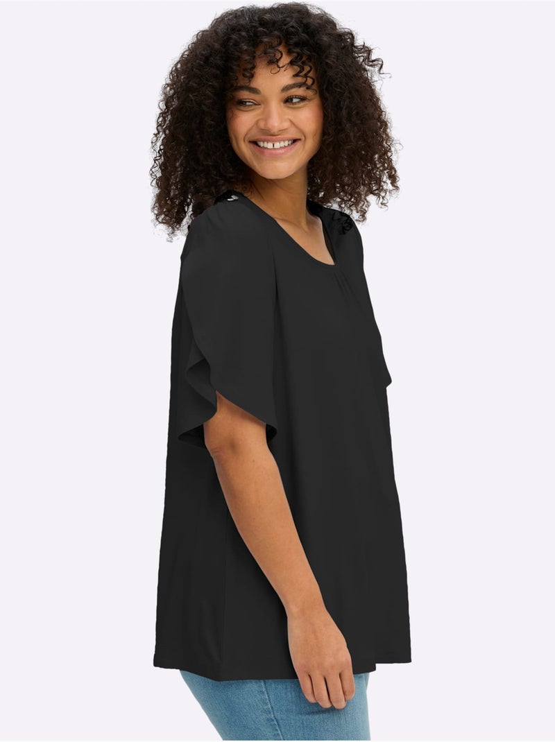 T-shirt à Encolure Ronde Plis Décoratifs - Taille Standard - Sheego Noir - Kiabi