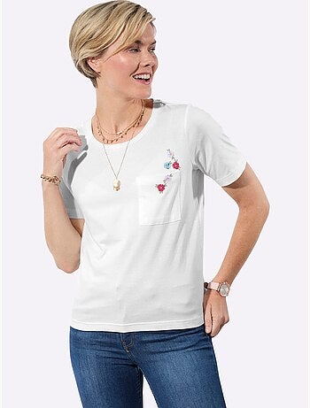 T-shirt à Encolure Ronde Poche Poitrine Imprimée - Taille Standard - Witt