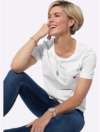 T-shirt à Encolure Ronde Poche Poitrine Imprimée - Taille Standard - Witt