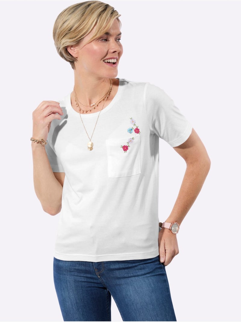 T-shirt à Encolure Ronde Poche Poitrine Imprimée - Taille Standard - Witt Ecru - Kiabi