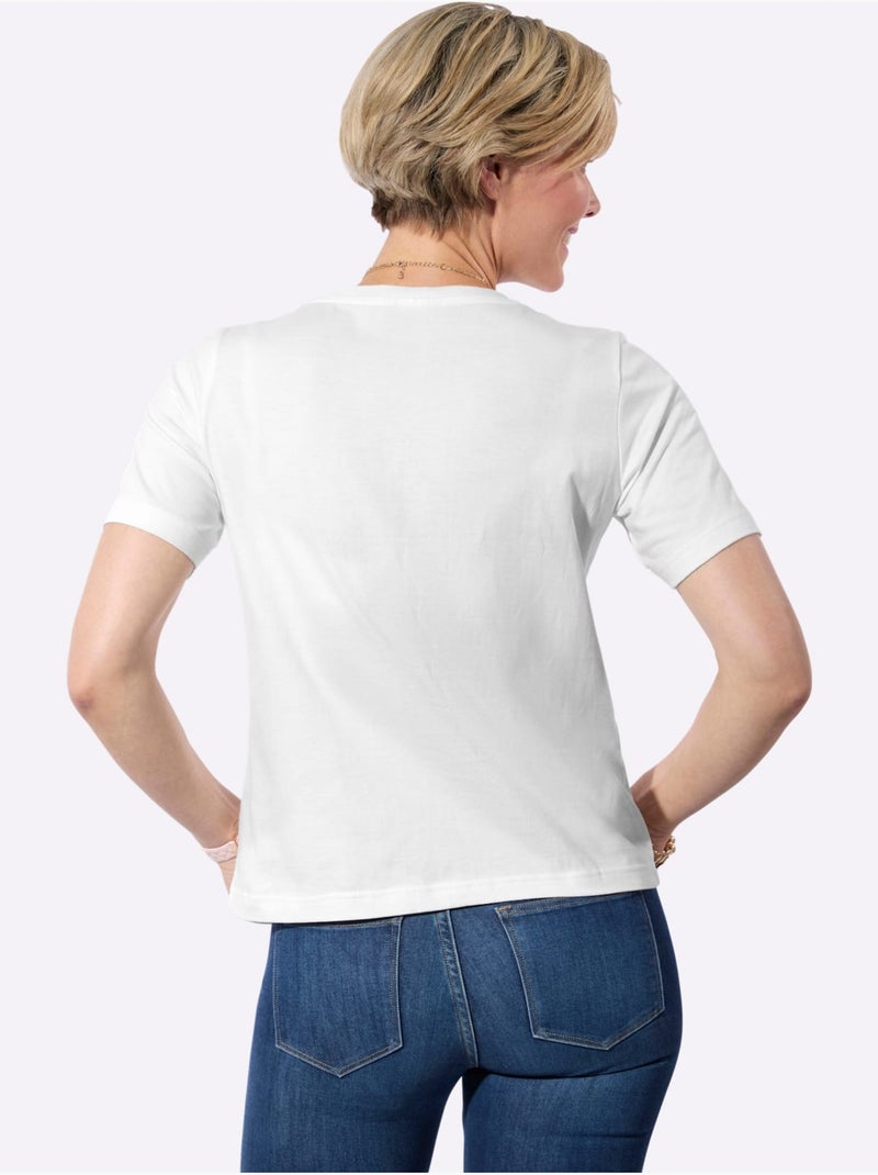 T-shirt à Encolure Ronde Poche Poitrine Imprimée - Taille Standard - Witt Ecru - Kiabi