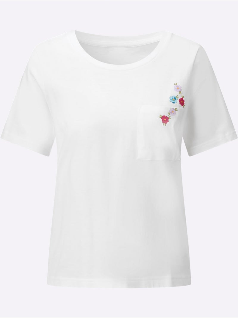 T-shirt à Encolure Ronde Poche Poitrine Imprimée - Taille Standard - Witt Ecru - Kiabi