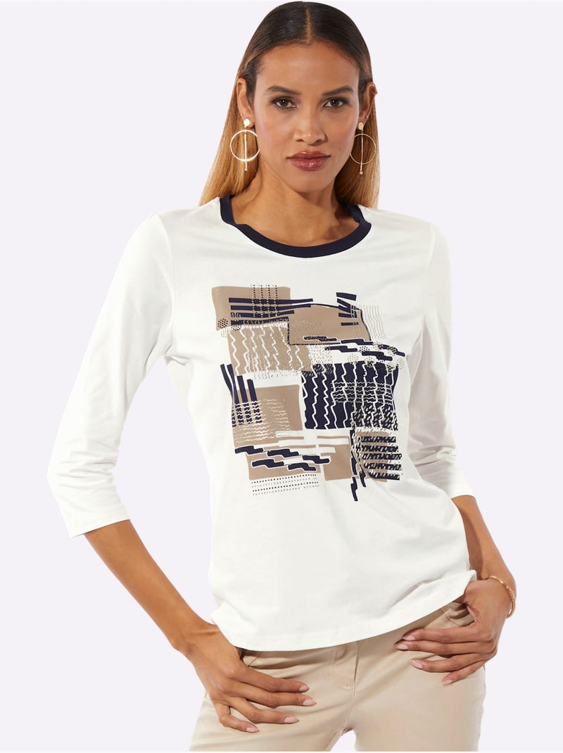 T-shirt à encolure ronde produit certifié ocs - taille standard - helline Bleu Bleu marine Blanc - Kiabi
