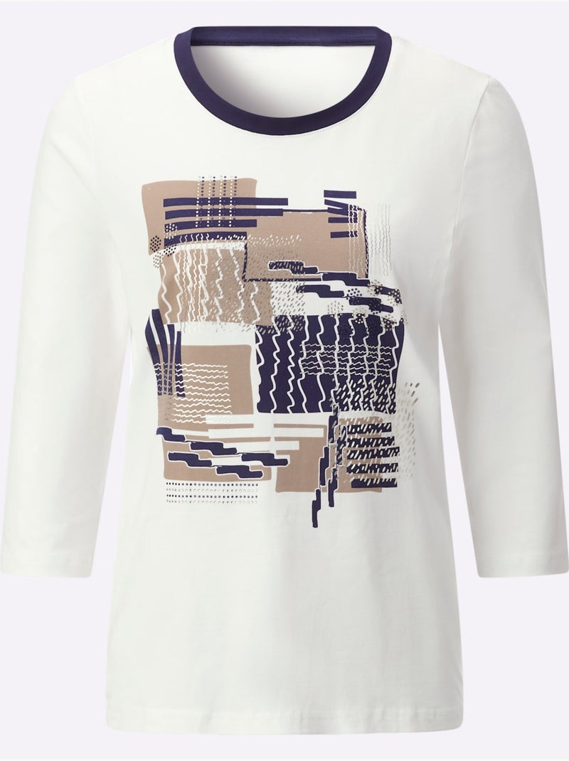 T-shirt à encolure ronde produit certifié ocs - taille standard - helline Bleu Bleu marine Blanc - Kiabi