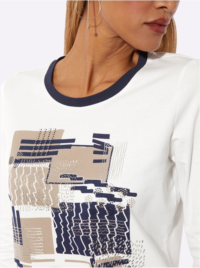 T-shirt à encolure ronde produit certifié ocs - taille standard - helline Bleu Bleu marine Blanc - Kiabi