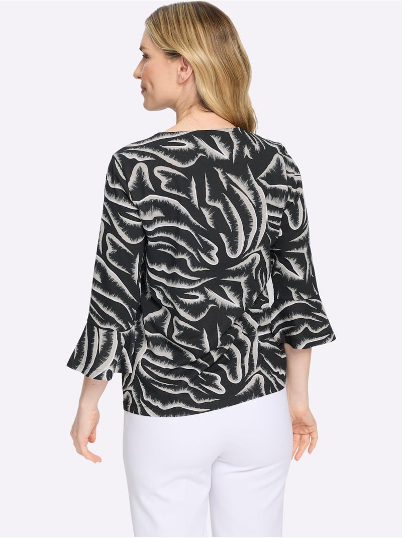 T-shirt à Encolure Ronde Pur Coton - Taille Standard - Moda Vilona Noir Blanc - Kiabi