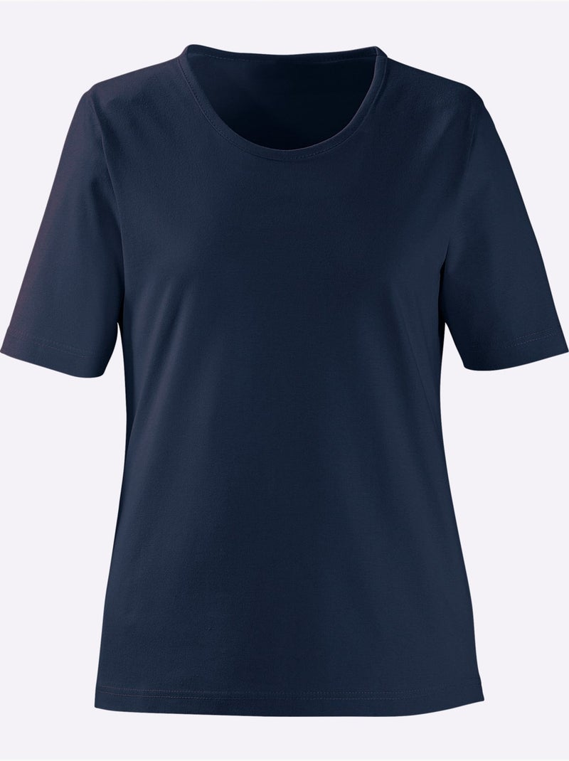 T-shirt à Encolure Ronde Pur Coton - Taille Standard - Witt Bleu marine - Kiabi