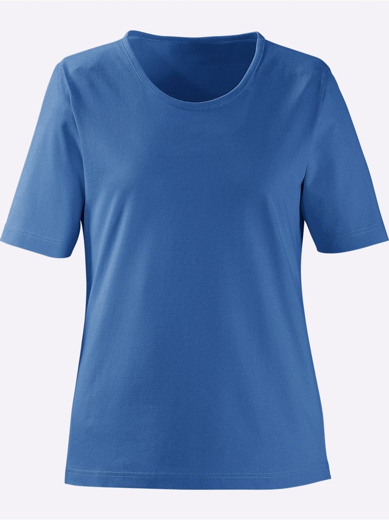 T-shirt à Encolure Ronde Pur Coton - Taille Standard - Witt Bleu - Kiabi
