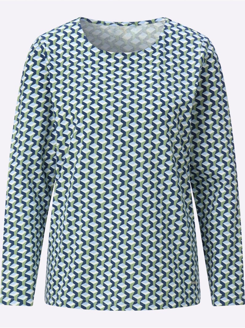 T-shirt à encolure ronde pur coton - taille standard - witt Bleu Vert - Kiabi