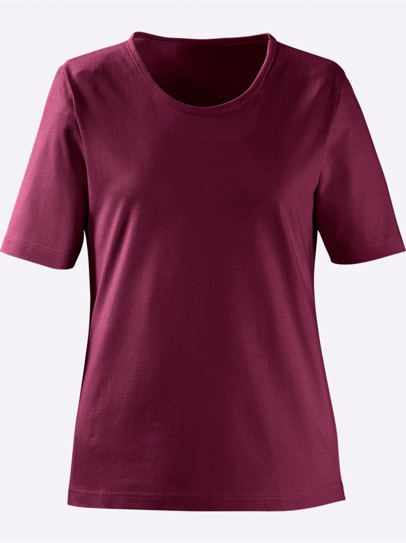 T-shirt à Encolure Ronde Pur Coton - Taille Standard - Witt Bordeaux - Kiabi