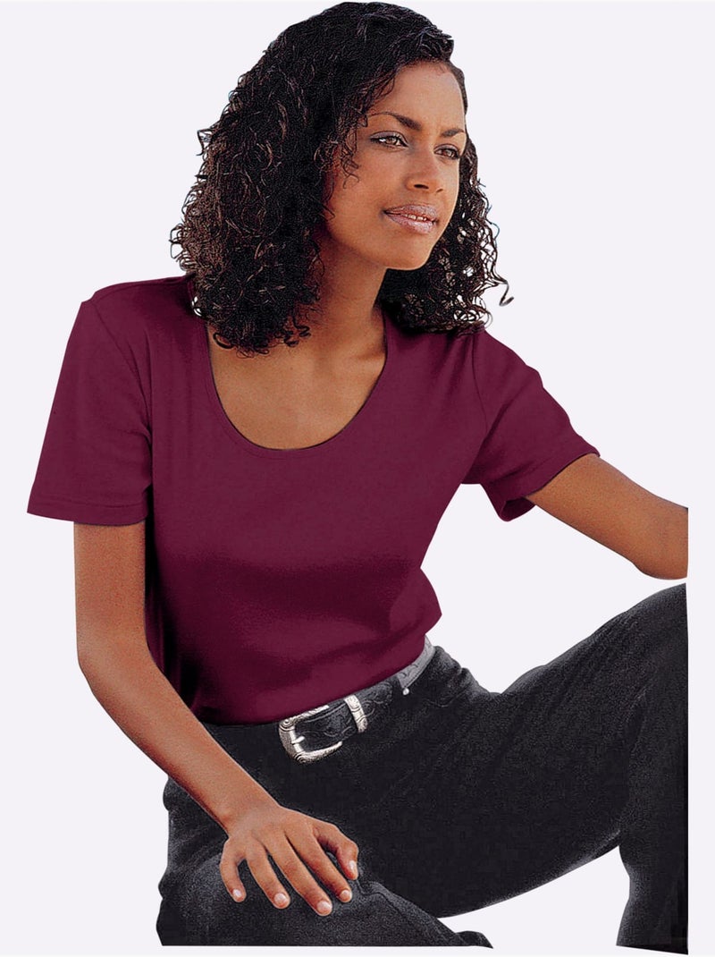 T-shirt à Encolure Ronde Pur Coton - Taille Standard - Witt Bordeaux - Kiabi