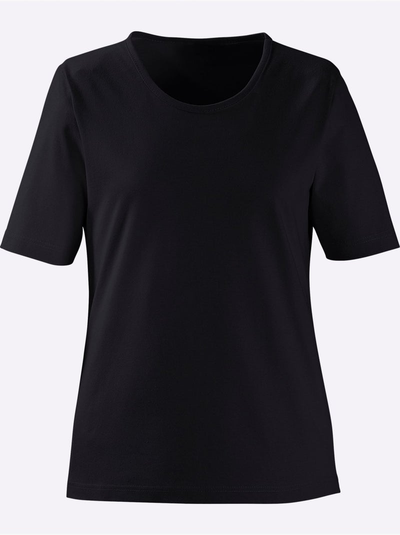 T-shirt à Encolure Ronde Pur Coton - Taille Standard - Witt Noir - Kiabi