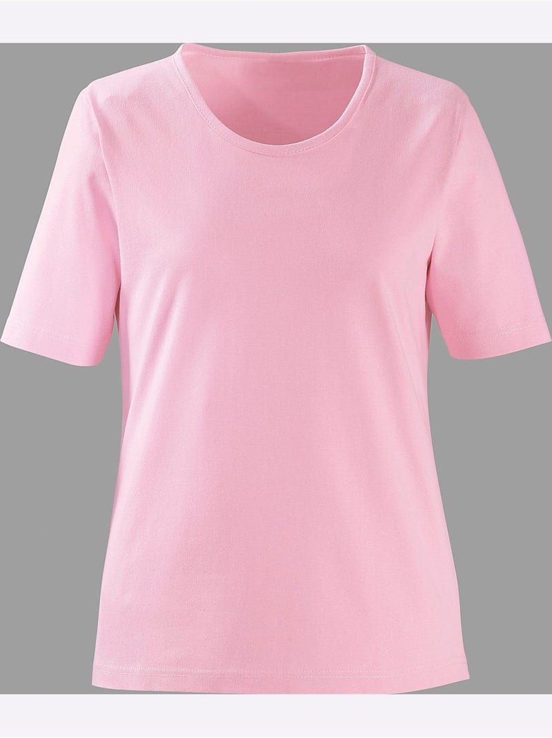 T-shirt à Encolure Ronde Pur Coton - Taille Standard - Witt Rose - Kiabi