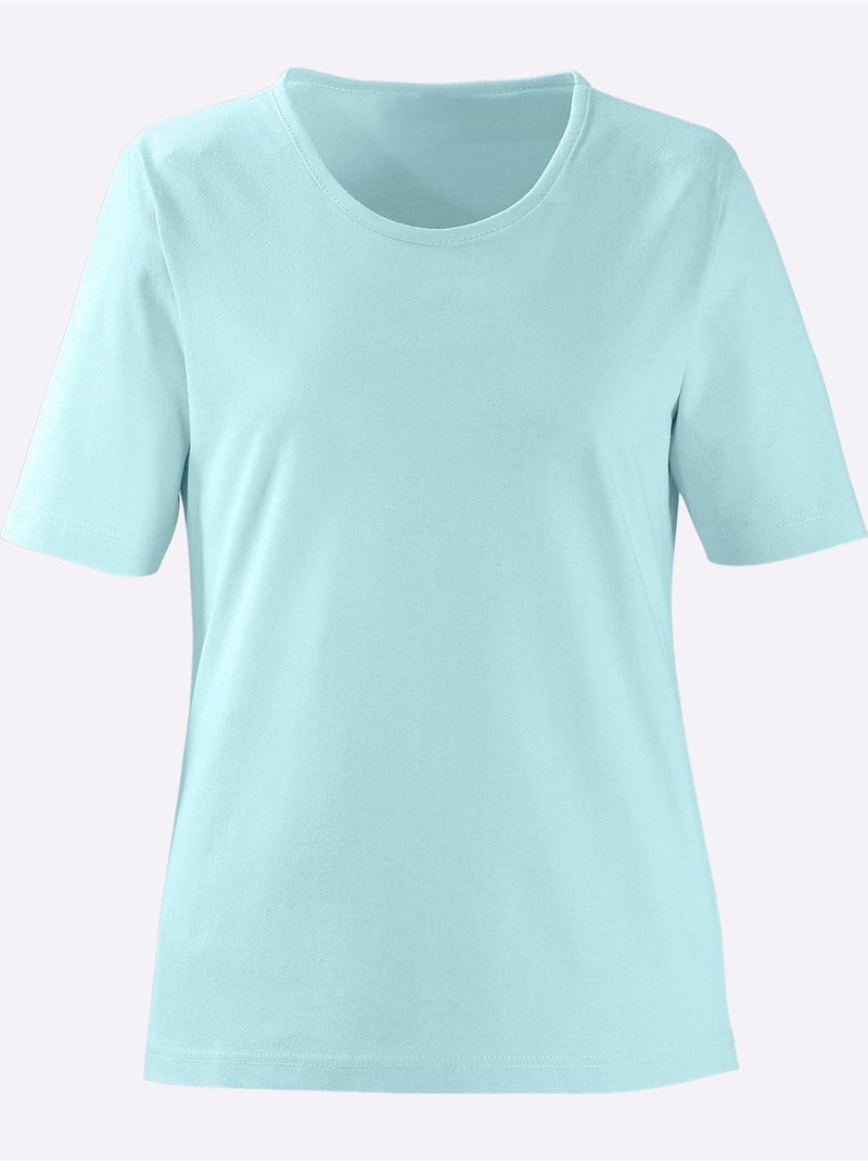 T-shirt à Encolure Ronde Pur Coton - Taille Standard - Witt Turquoise - Kiabi