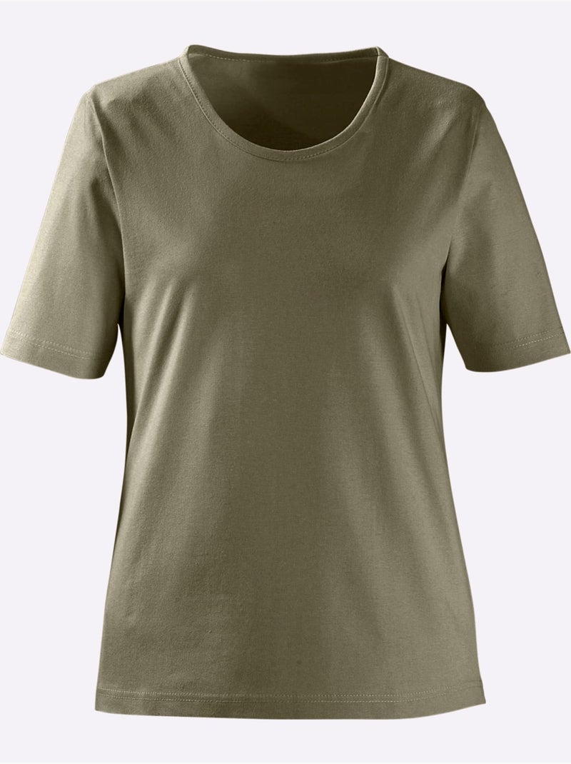 T-shirt à Encolure Ronde Pur Coton - Taille Standard - Witt Vert olive - Kiabi