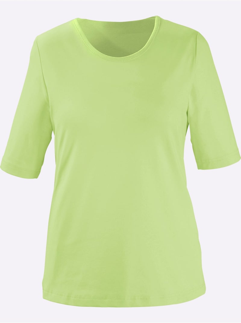 T-shirt à Encolure Ronde Pur Coton - Taille Standard - Witt Vert pistache - Kiabi