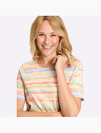 T-shirt à Encolure Ronde Qualité Coton Doux Sur La Peau - Taille Standard - Moda Vilona