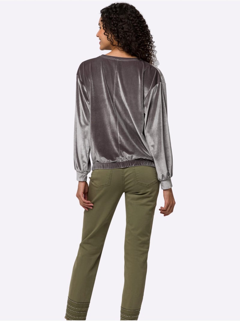 T-shirt à encolure ronde qualité joliment chatoyante - taille standard - helline Gris taupe - Kiabi