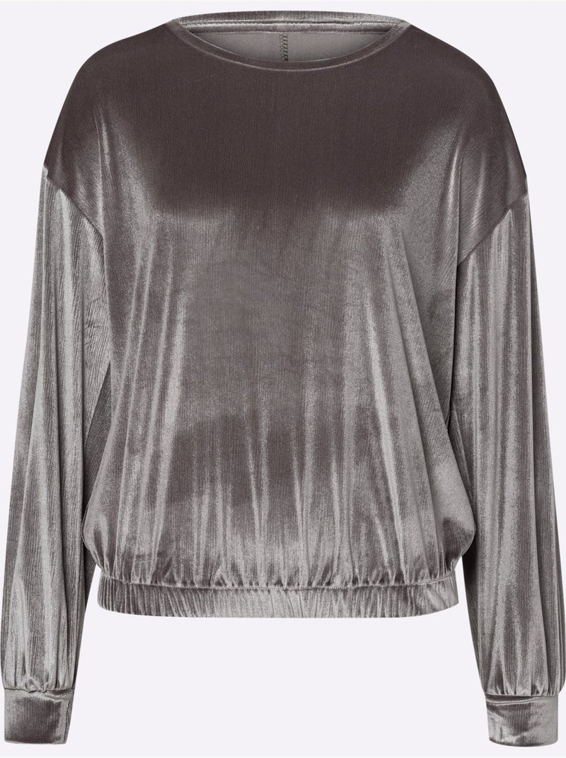 T-shirt à encolure ronde qualité joliment chatoyante - taille standard - helline Gris taupe - Kiabi