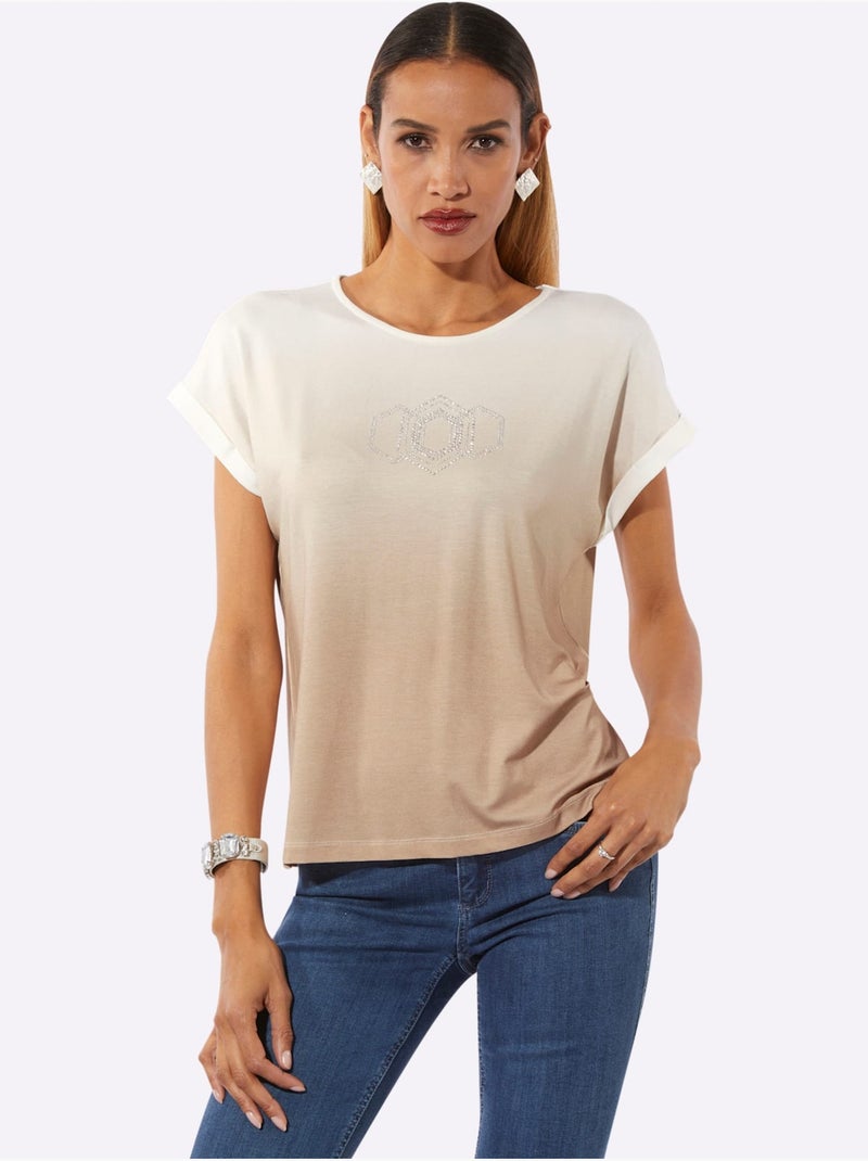 T-shirt à Encolure Ronde Qualité Viscose Douce - Taille Standard - Helline Beige - Kiabi