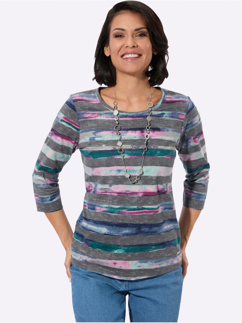 T-shirt à encolure ronde rayure imprimée - taille standard - witt Gris Bleu - Kiabi