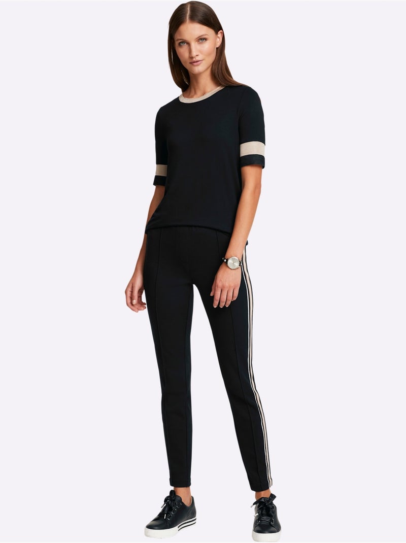 T-shirt à encolure ronde rayures brillantes - taille standard - helline Noir - Kiabi